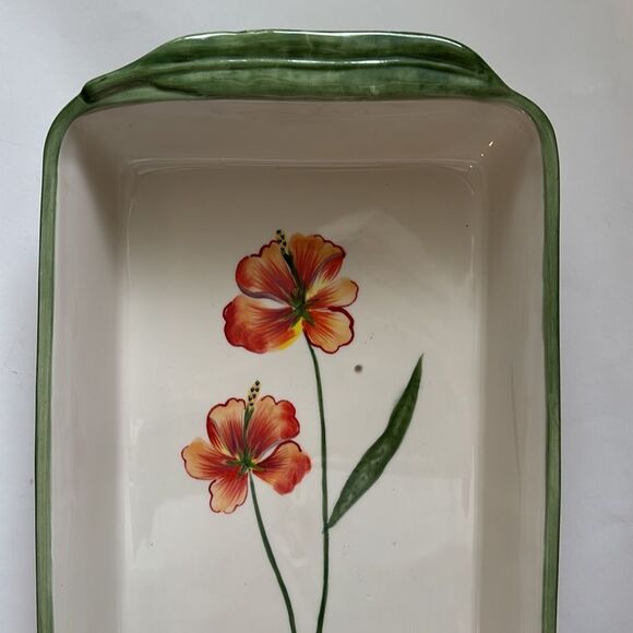 Fitz and Floyd In Bloom Floral Stripe Ceramic Rectangle Baking Casserole Dish - Picture 2 of 9